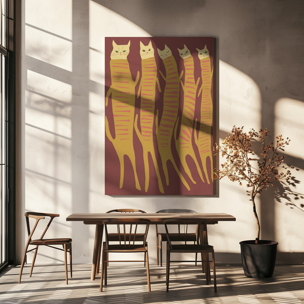 Vijf lange katten | Canvas