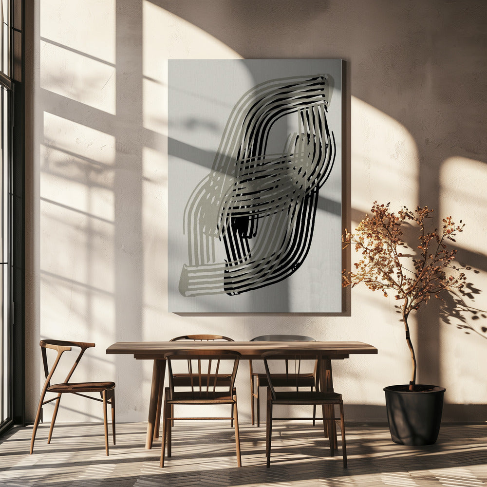 Abstracte curven in grijs en zwart | Canvas