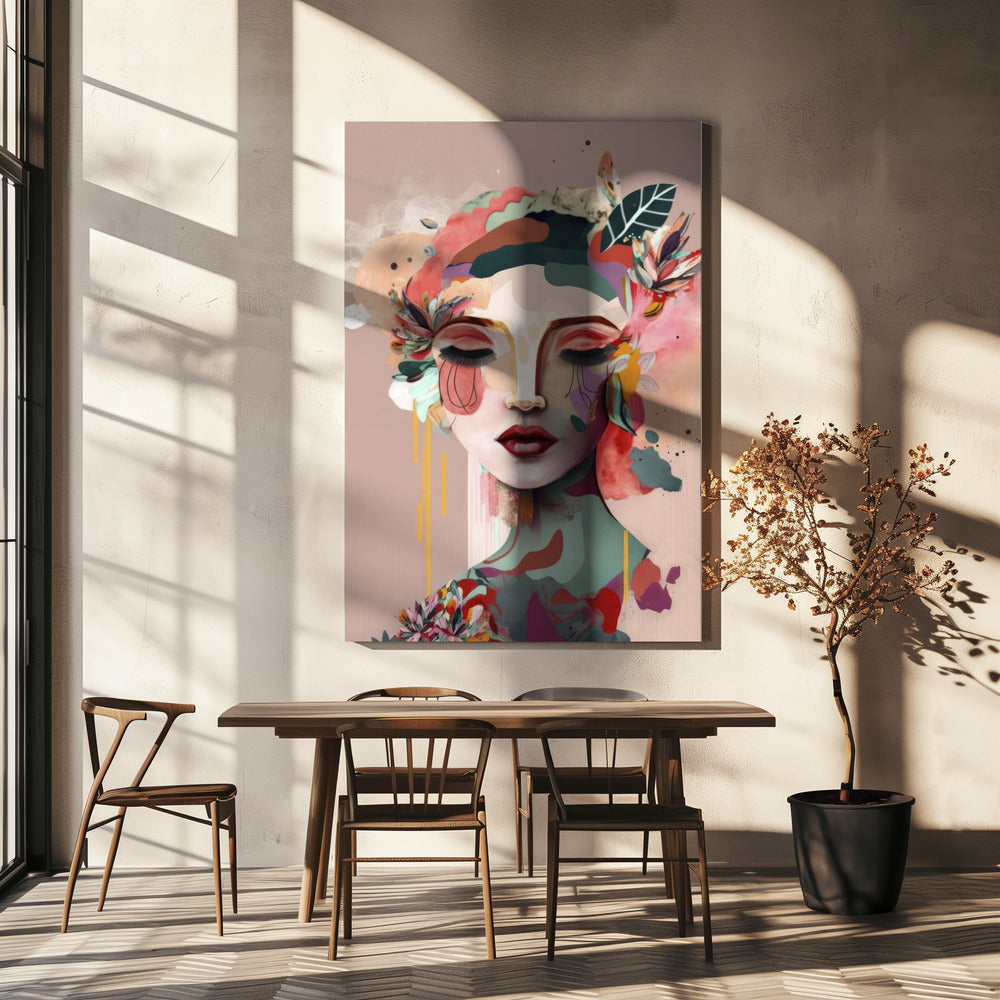 Portret van een vrouw met bloemenelementen | Canvas