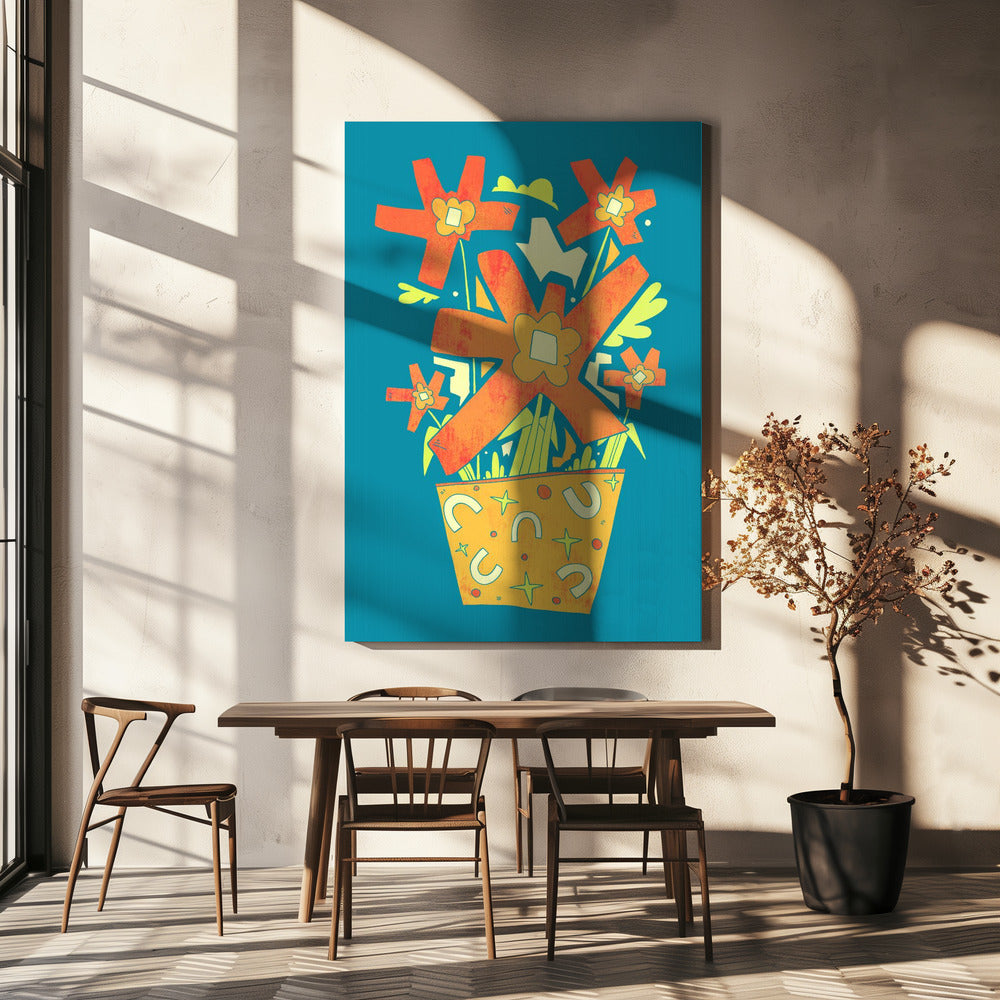 Abstracte bloemen in een decoratieve pot | Canvas