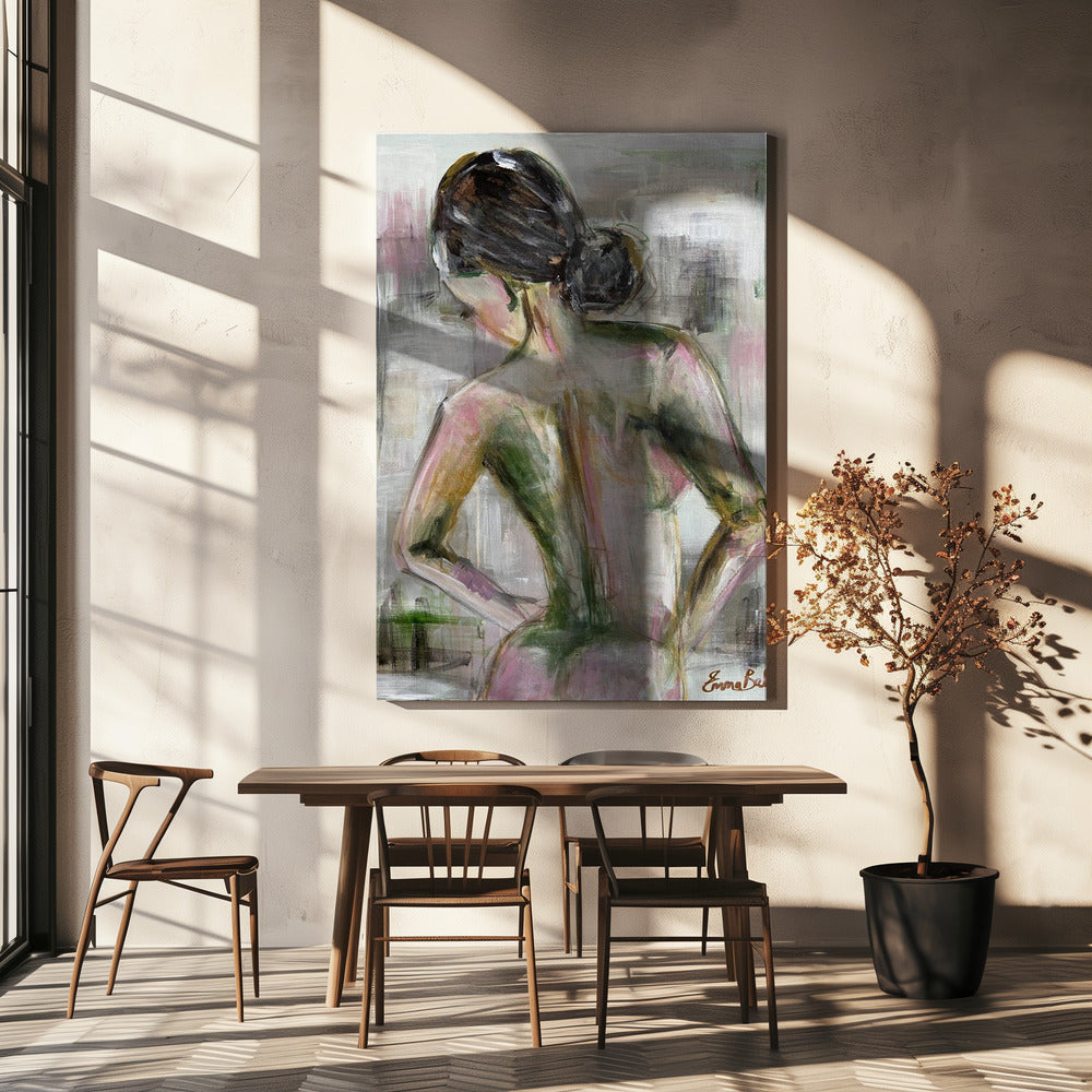 Een vrouwenportret van achteren | Canvas