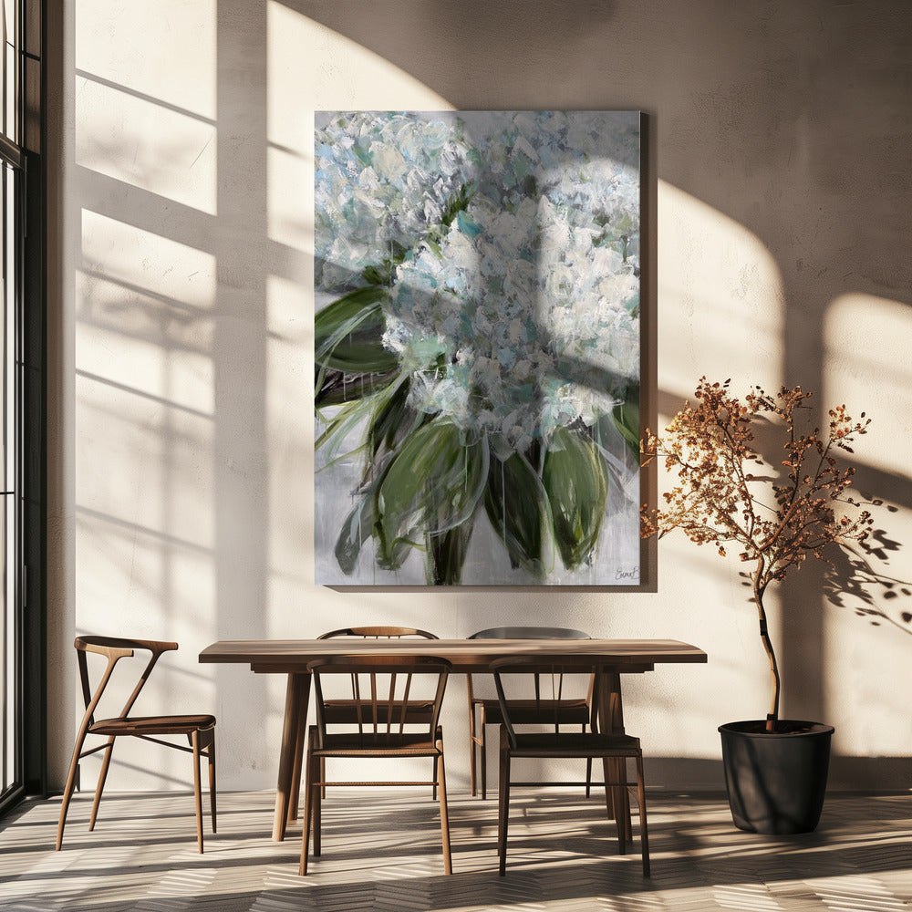 Delicate witte en blauwe hortensia's | Canvas