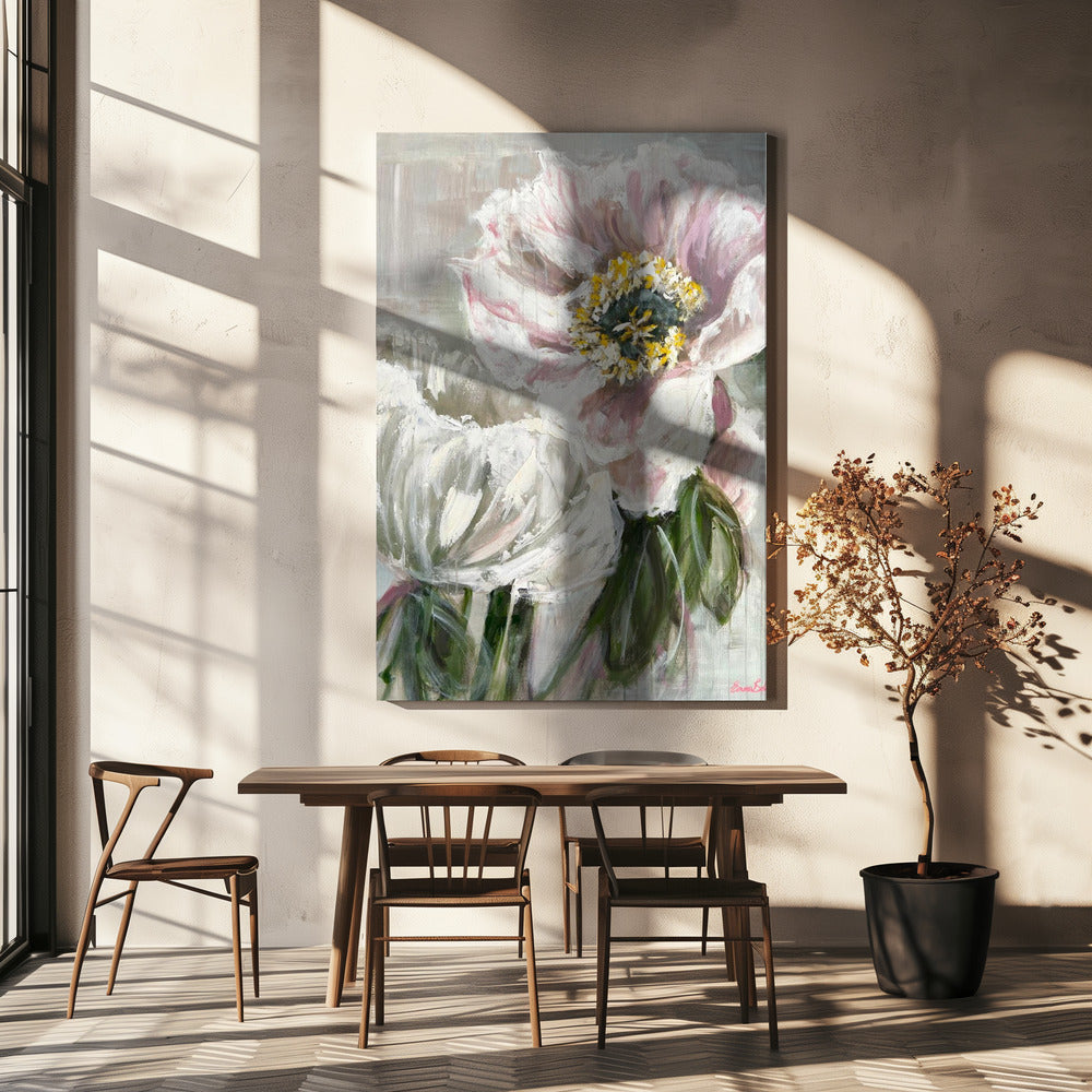 Delicate witte en roze bloemen | Canvas