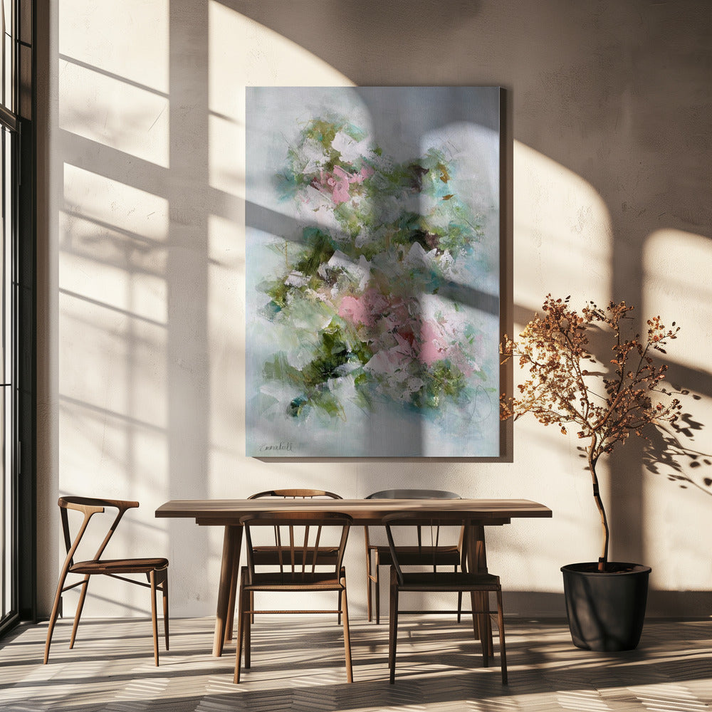 Floral Brushstrokes in Pink and Green | Canvas