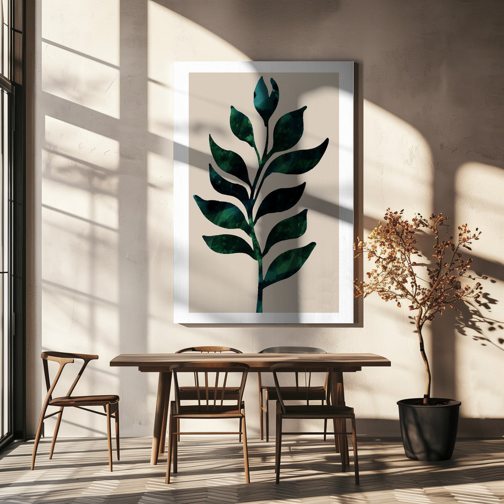 Gestileerd plantenmotief met donkergroene bladeren | Canvas