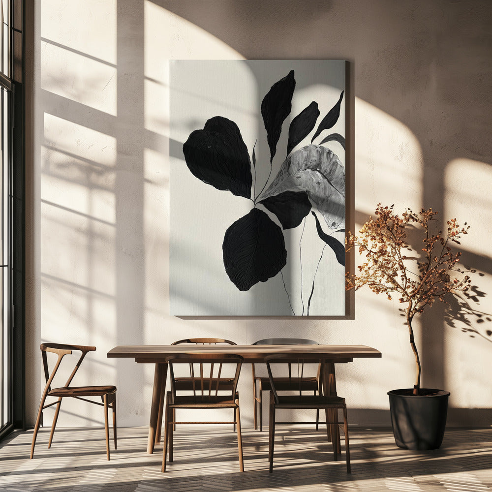 Monochrome bladeren | Canvas