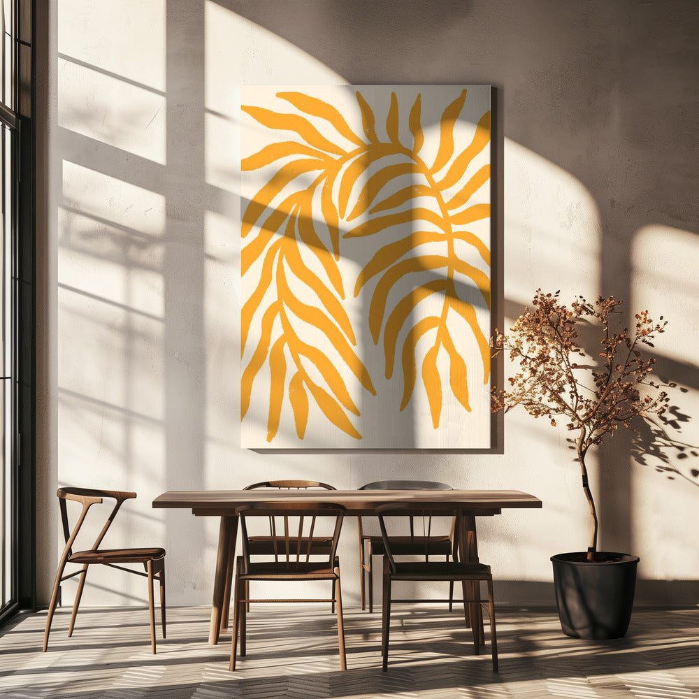 Geel silhouet met textuur van een tak | Canvas