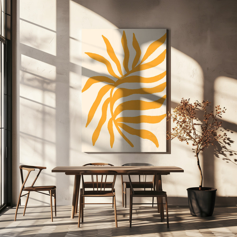 Geel silhouet met textuur van een tak | Canvas