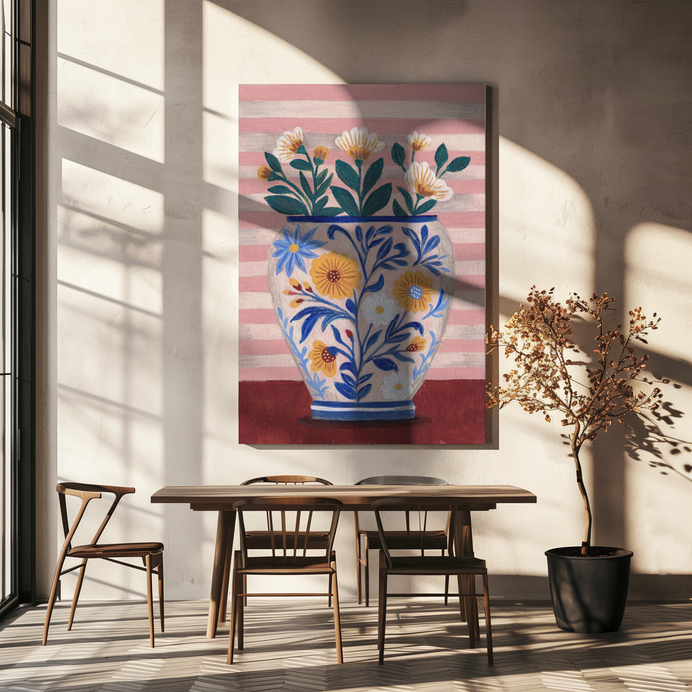 Potted Florals Pastels & Stripes | Canvas