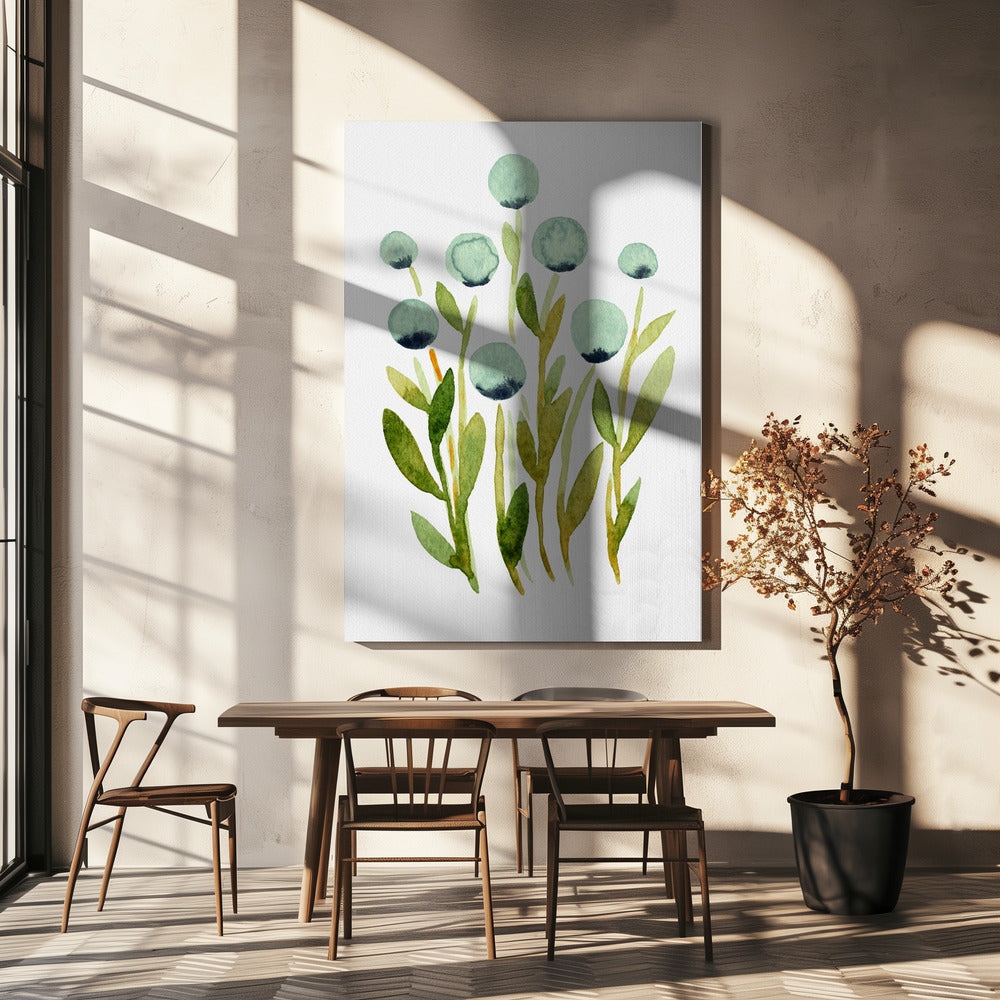 Blauwe bolvormige bloemen | Canvas