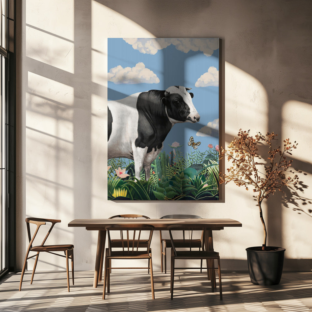 Kleurrijke portretten van blije koeien (inclusief vlinder) | Canvas