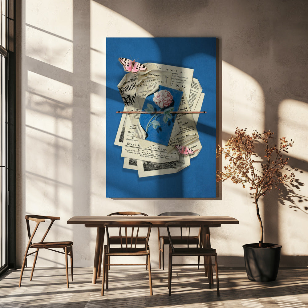 Roze roos omringd door vintage papier | Canvas