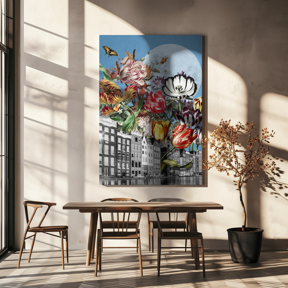 Levendige tulpen en ingewikkelde vlinders | Canvas