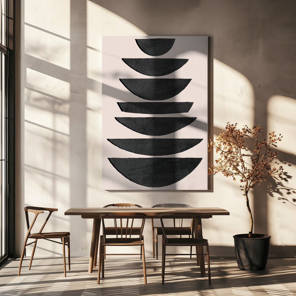Gestapelde zwarte halve cirkels | Canvas