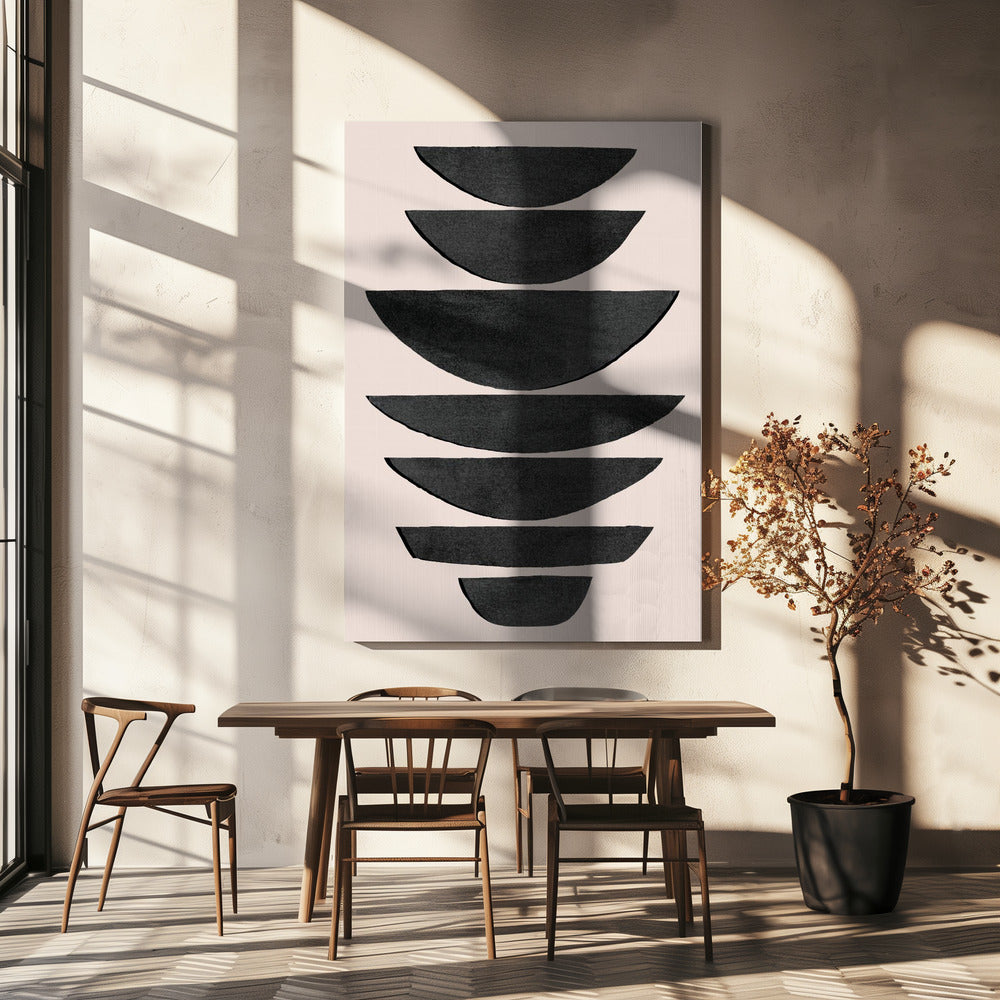 Gestapelde zwarte halve cirkels | Canvas