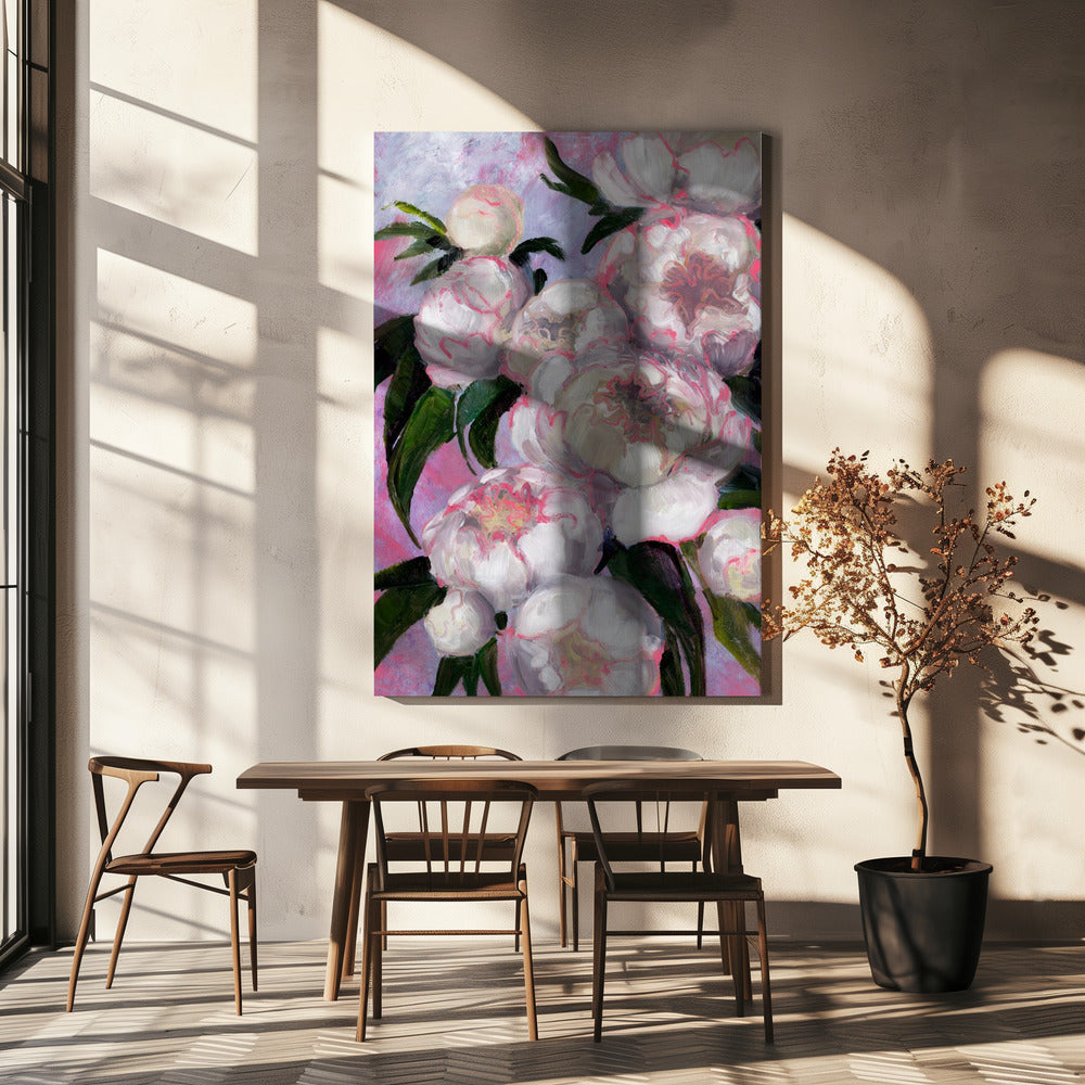Witte pioenrozen met roze highlights | Canvas