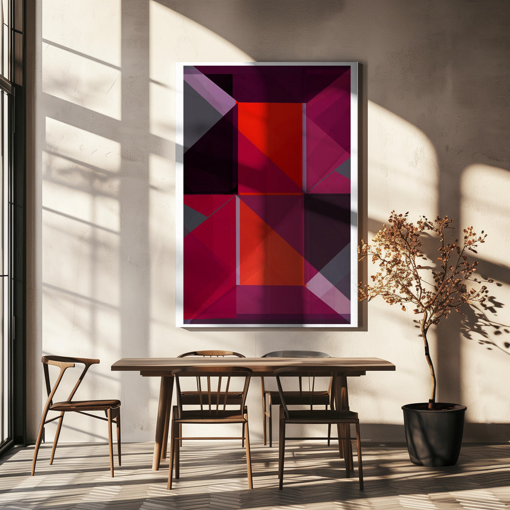 Geometrische compositie met opvallende rode en paarse tinten | Canvas