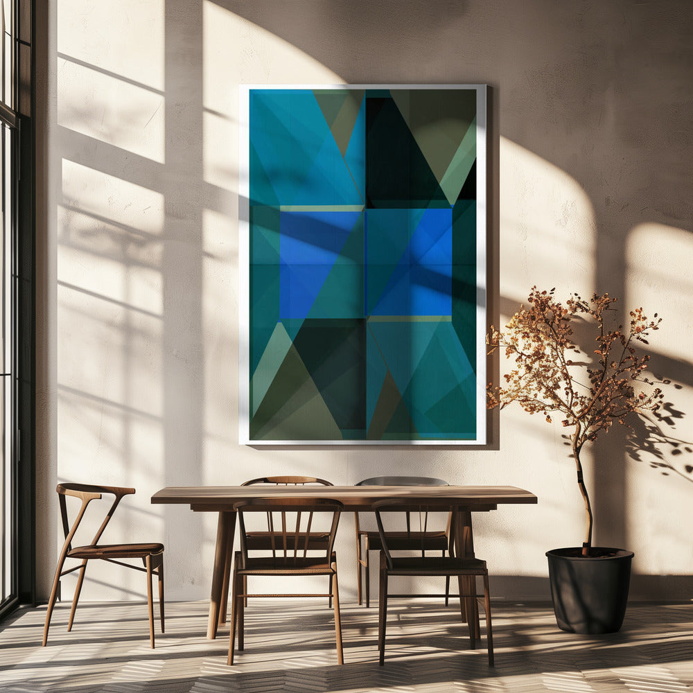 Overlappende blauwe en groene doorschijnende vormen | Canvas