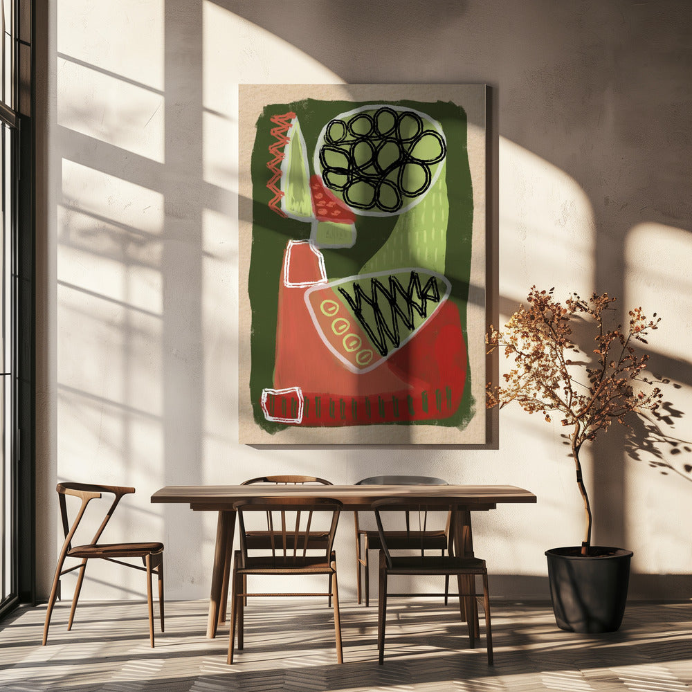 Abstract groen en rood | Canvas