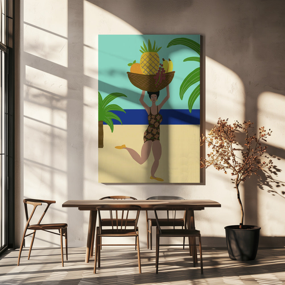 Tropisch fruit op het strand | Canvas