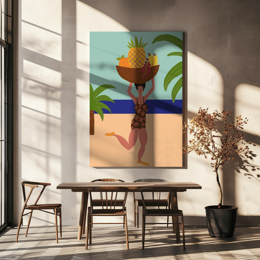 Tropisch fruit op het strand | Canvas