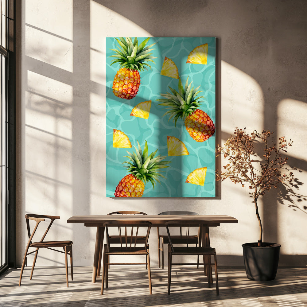 Exotisch ananas- en schijfjesesthetisch patroon - Tropische zomer aquarel | Canvas