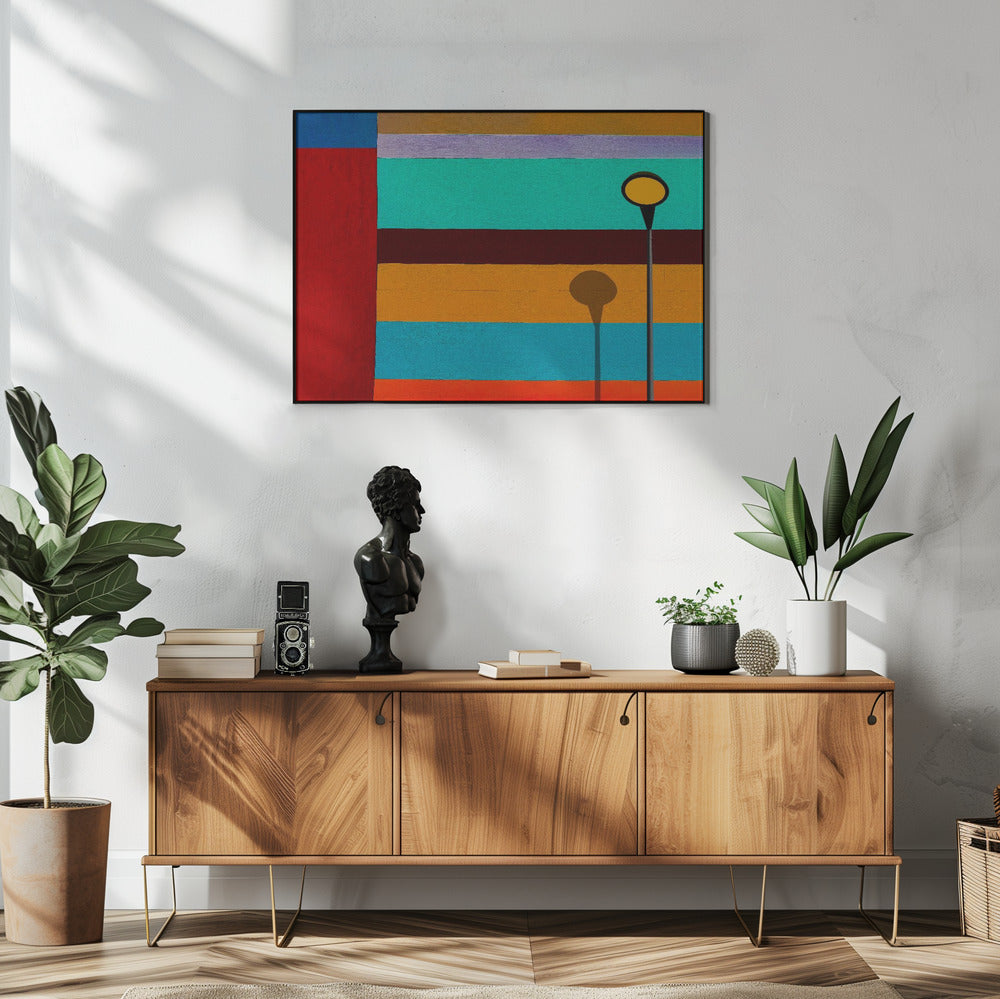 Lamp en gestreepte muur | Poster