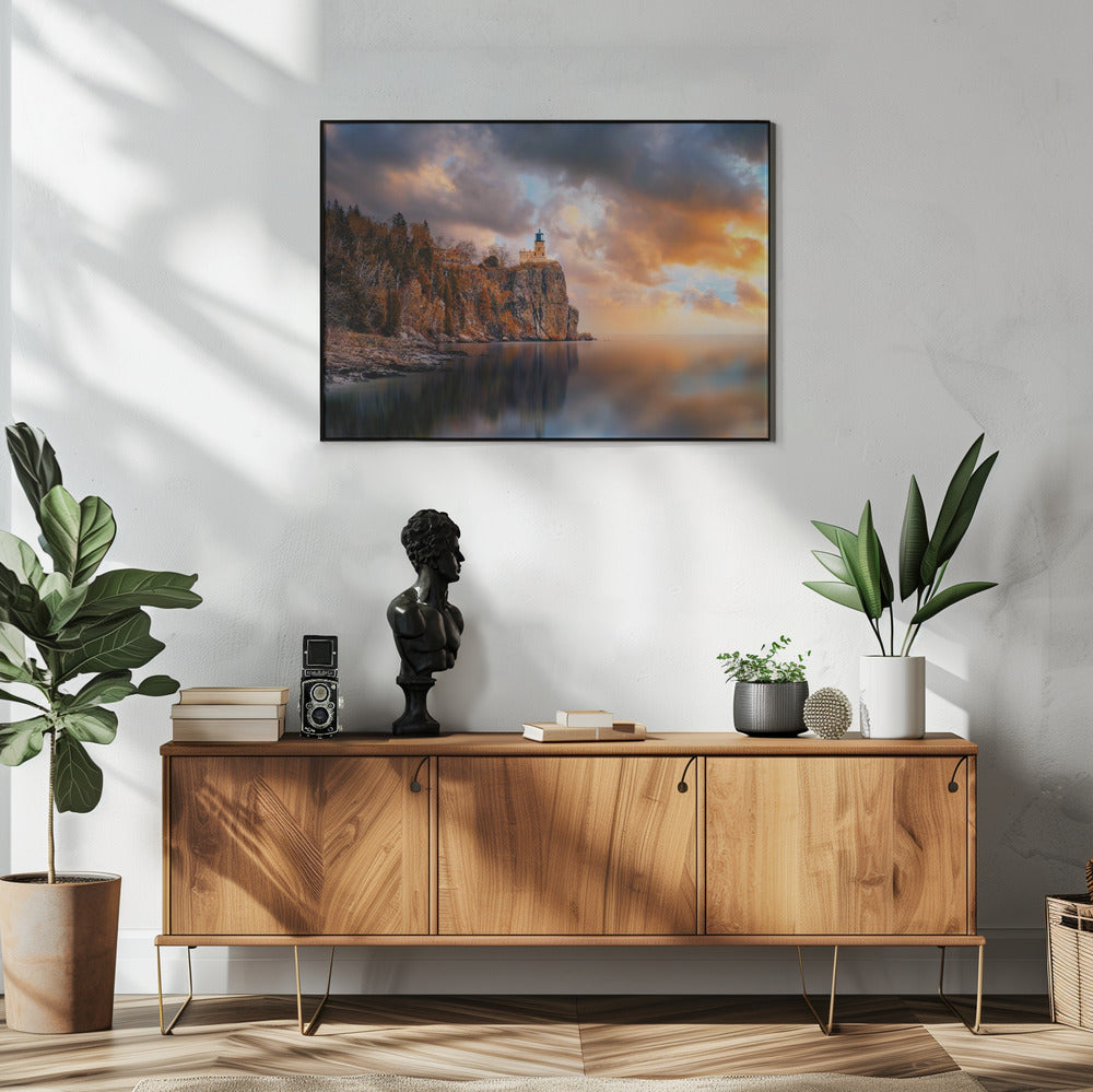 Een bewolkte dag bij Split Rock Lighthouse | Poster
