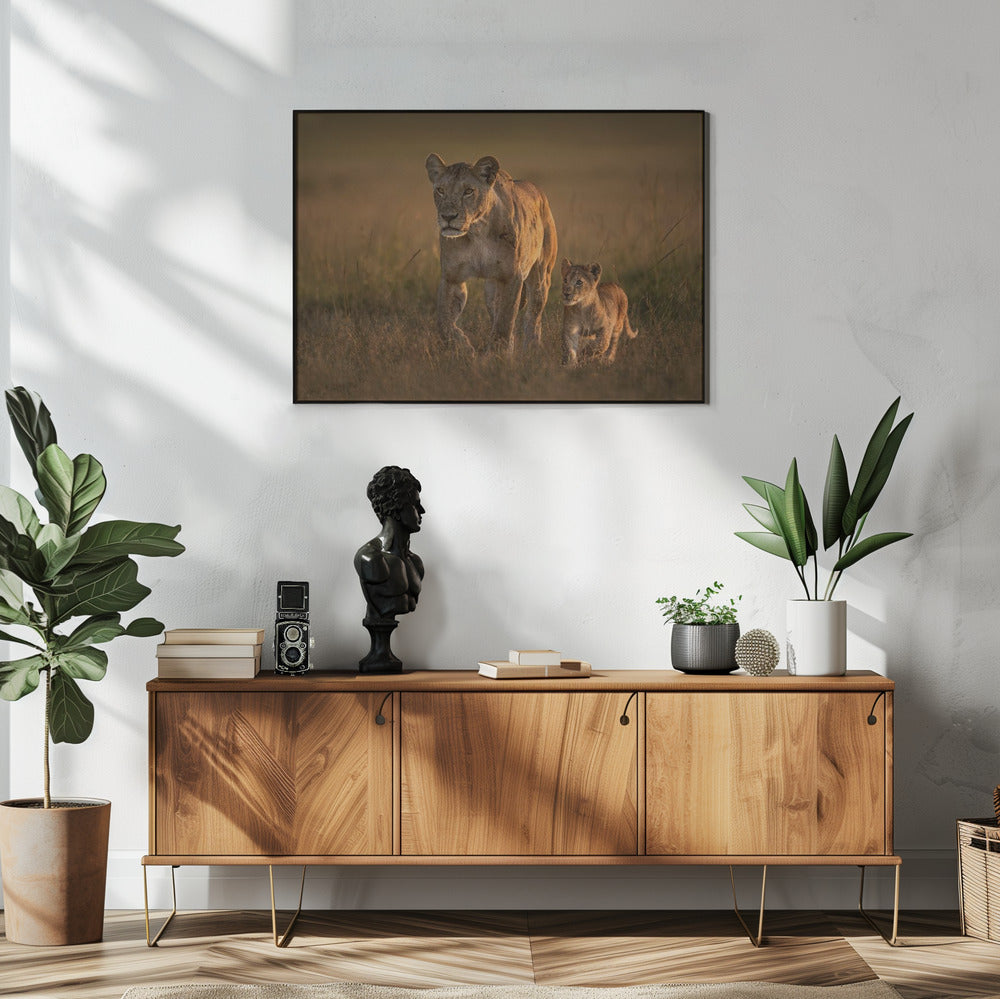 Moederleeuwin met welp | Poster