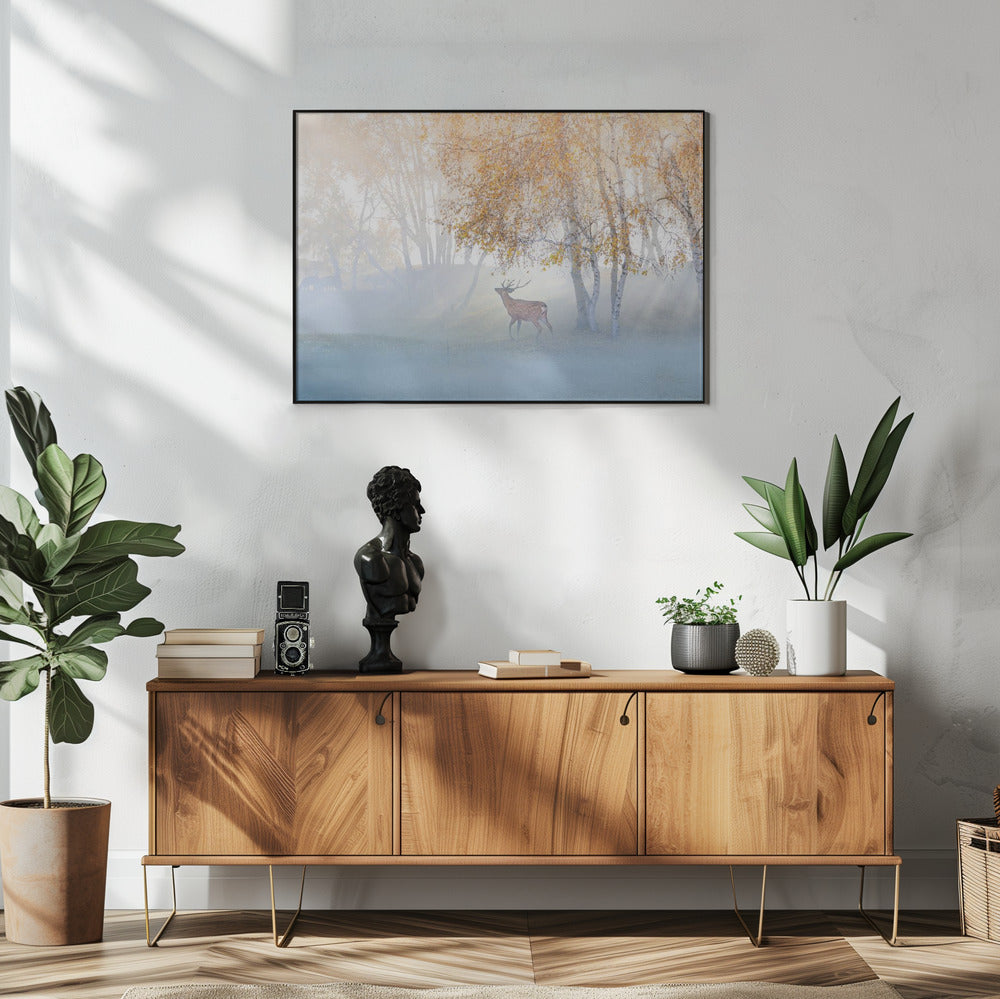 Elanden verdwaald in de mist | Poster
