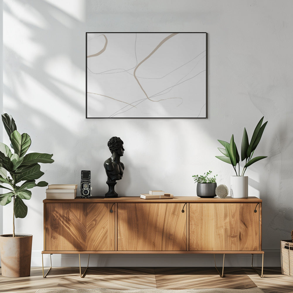 Beige en grijze lijnen op een witte achtergrond | Poster