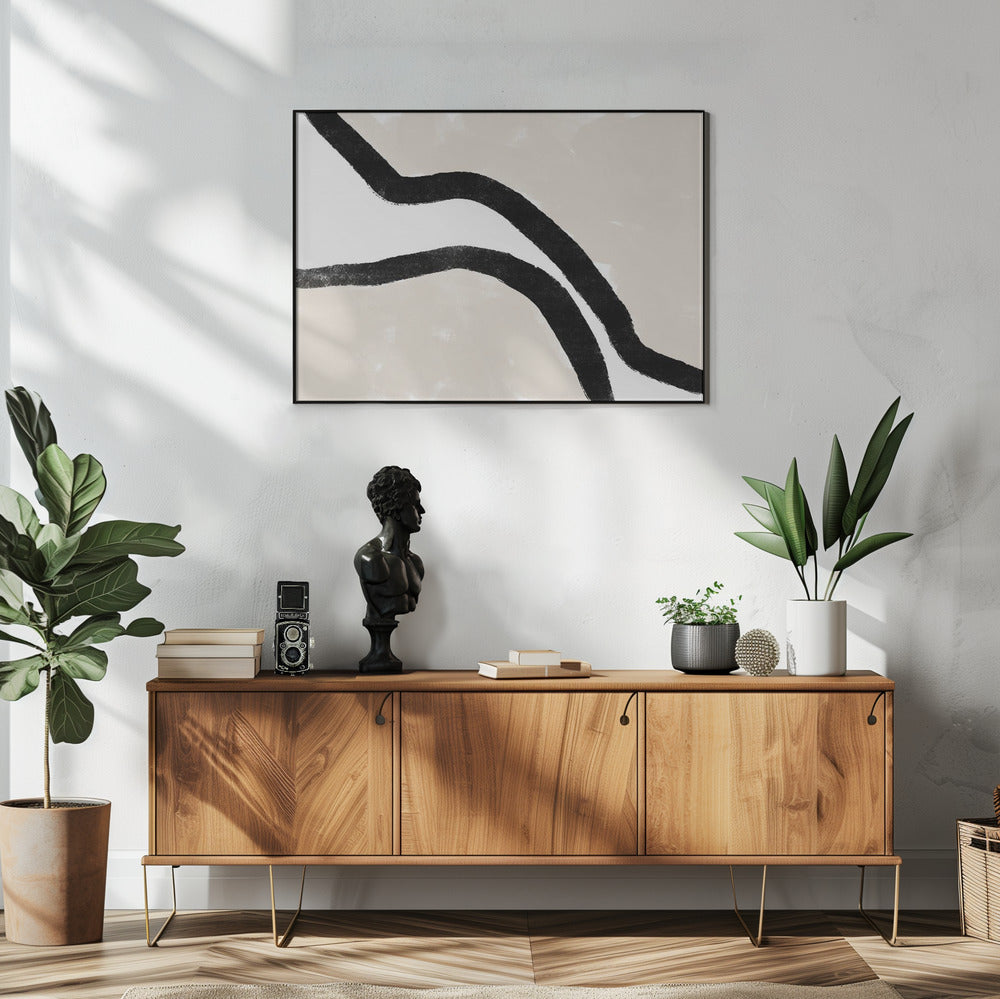 Zwarte lijnen op een getextureerde beige achtergrond | Poster