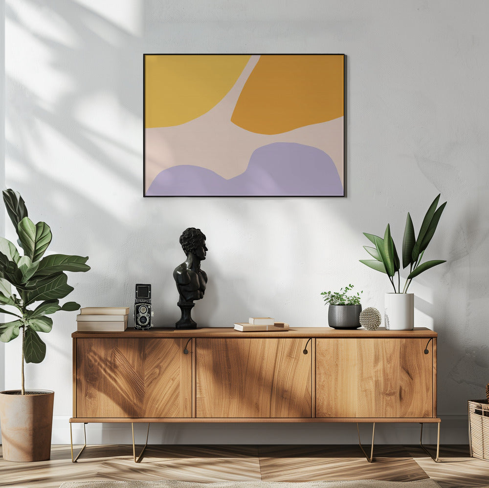 Zachte pastelvormen in geeloranje en paars | Poster