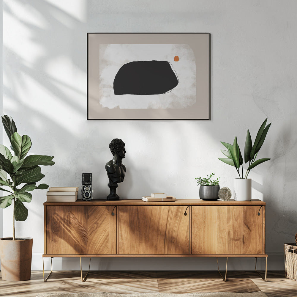 Zwarte vorm op een getextureerde beige achtergrond | Poster