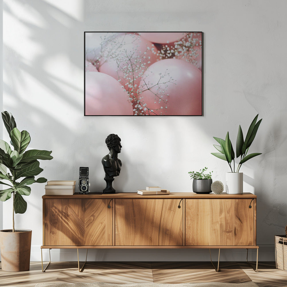 Roze ballonnen met bloem | Poster
