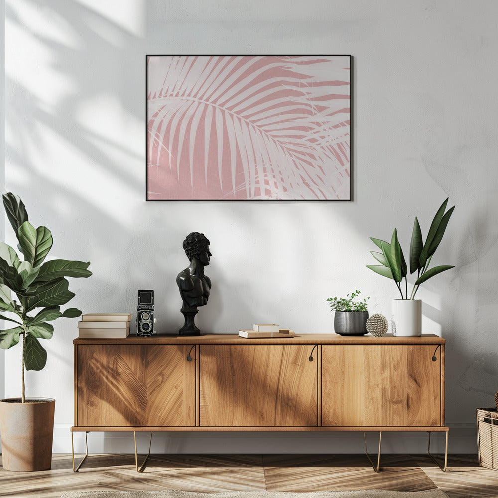 Palmbladeren op roze silhouet IV | Poster