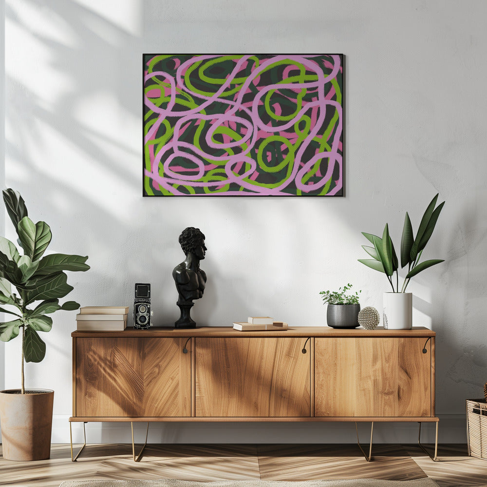 Verweven roze en groene lijnen | Poster