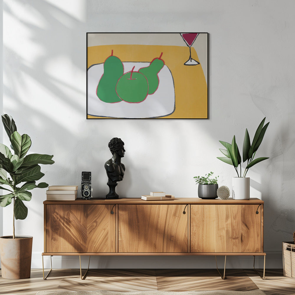 Groene peren op tafel | Poster