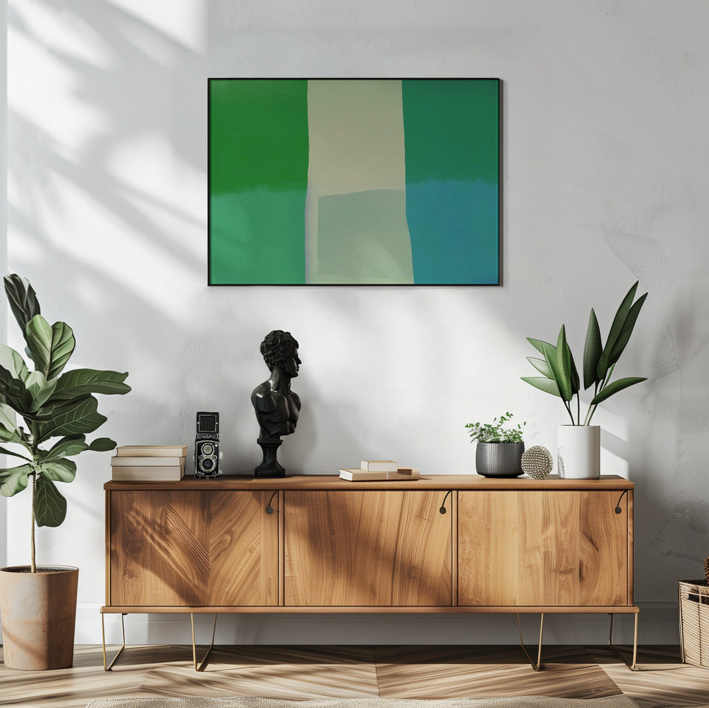 Minimalistische compositie met levendige groene en blauwe tinten | Poster