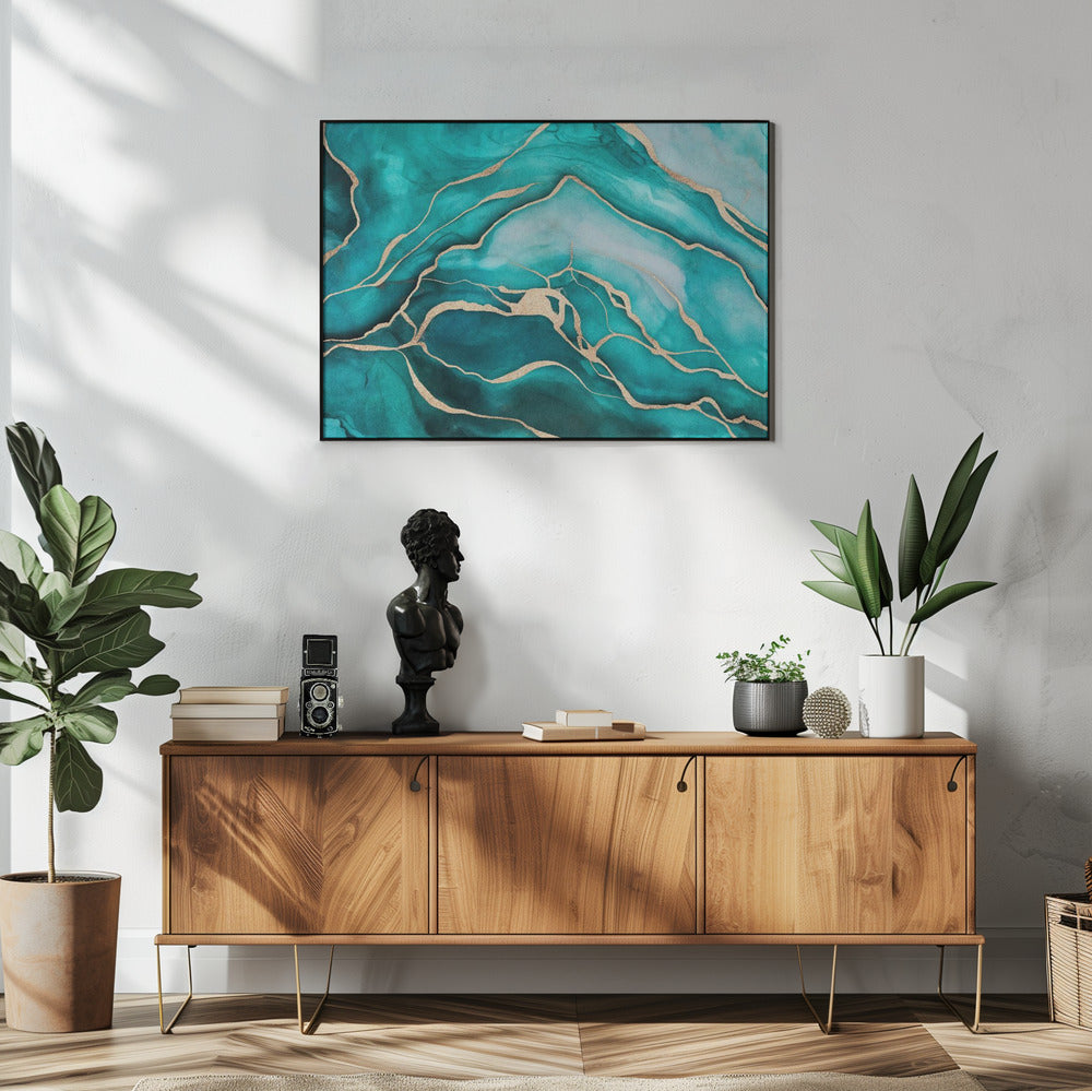 Turquoise Teal Marble Glam | Poster