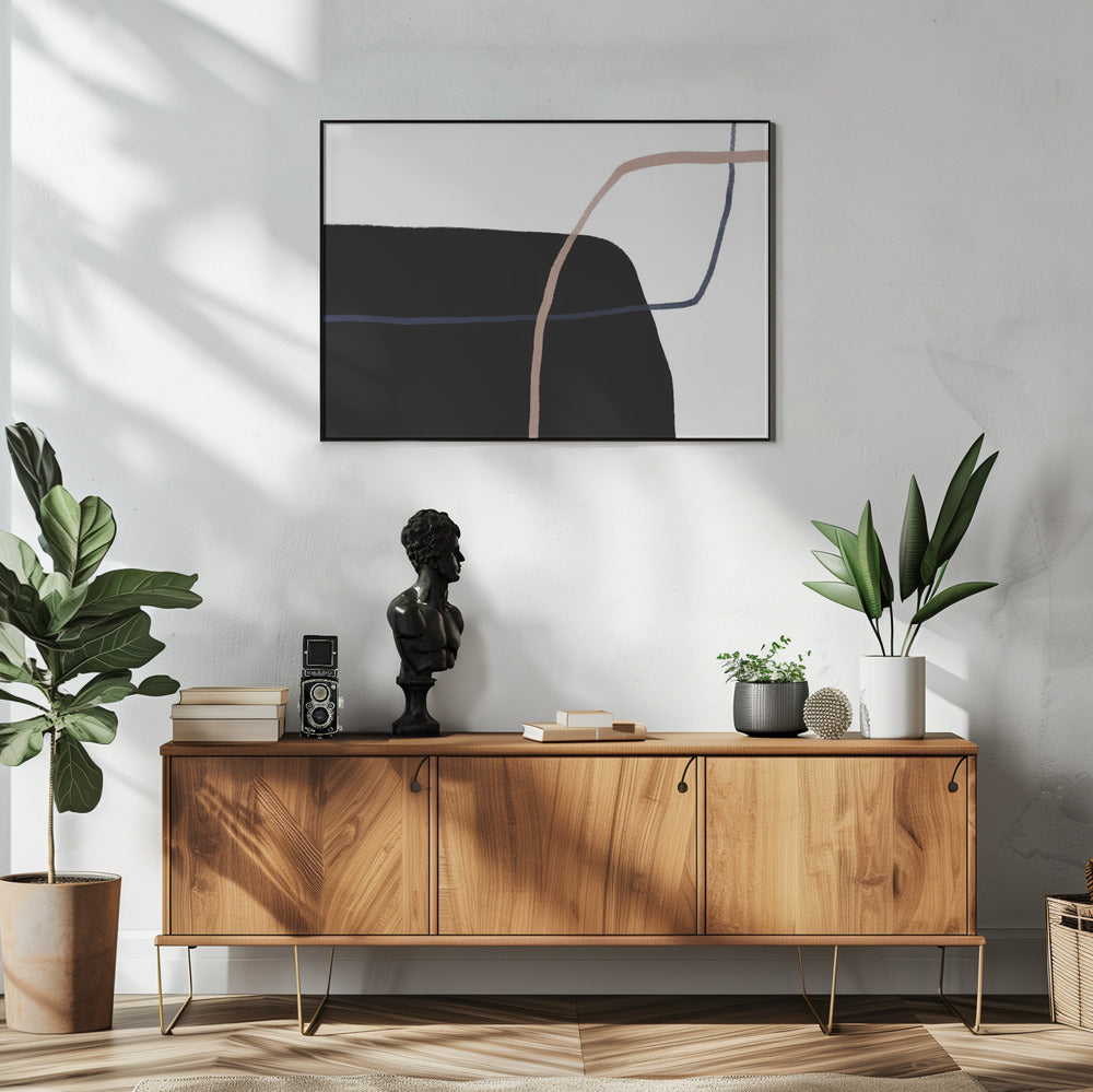 Kruisende lijnen en opvallende zwarte vormen | Poster