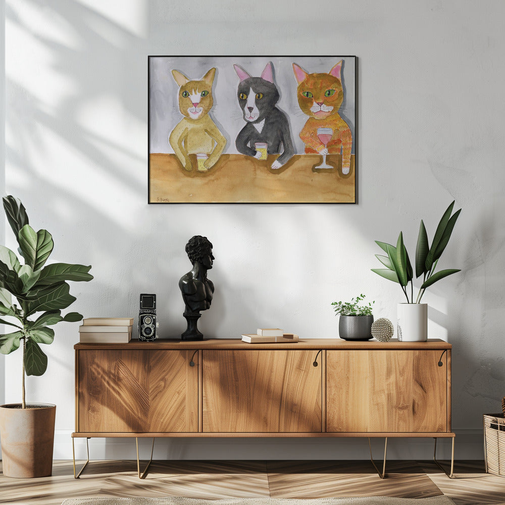 Drie katten aan de bar | Poster