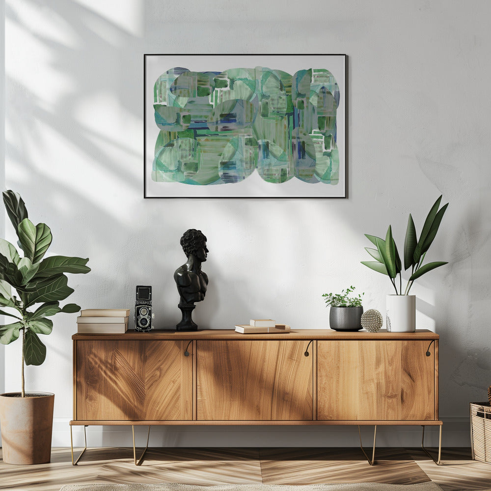Groene cluster van abstracte vormen 1 | Poster