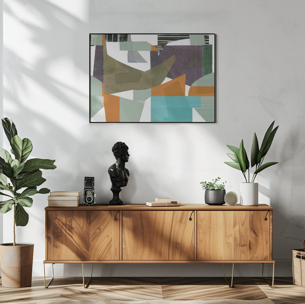 Oranje, Groen en Blauwe Tinten Abstract Hardedge 1 | Poster