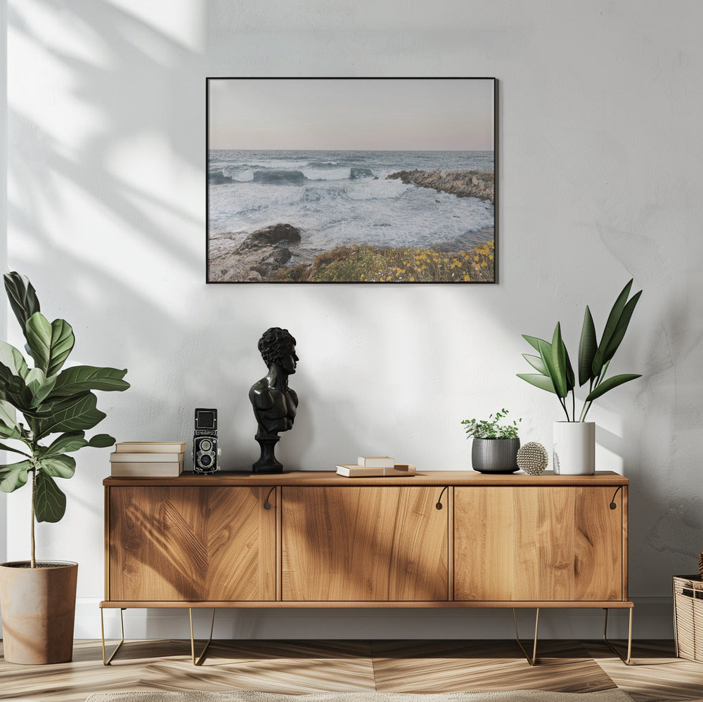 Zeegezicht en klaprozen | Poster