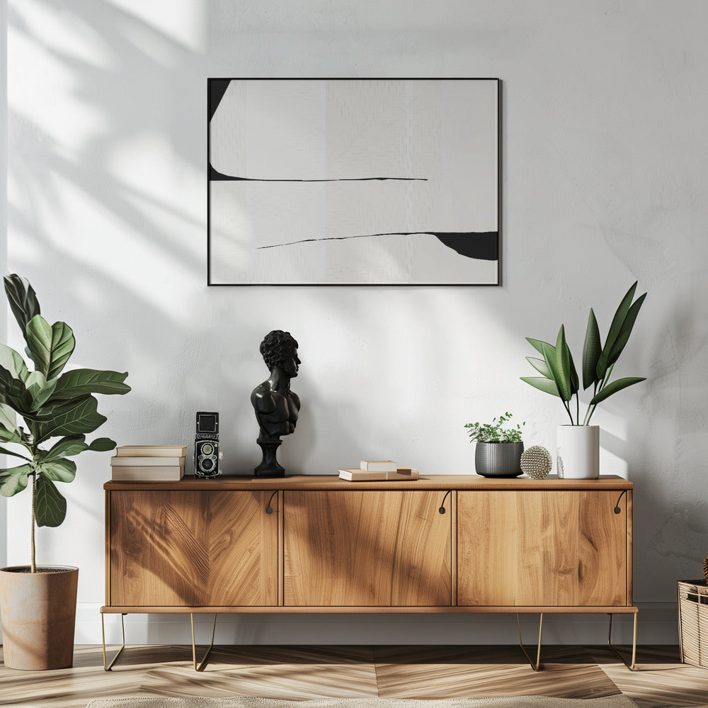 Zwarte streep en witte geweven kunst 3 | Poster