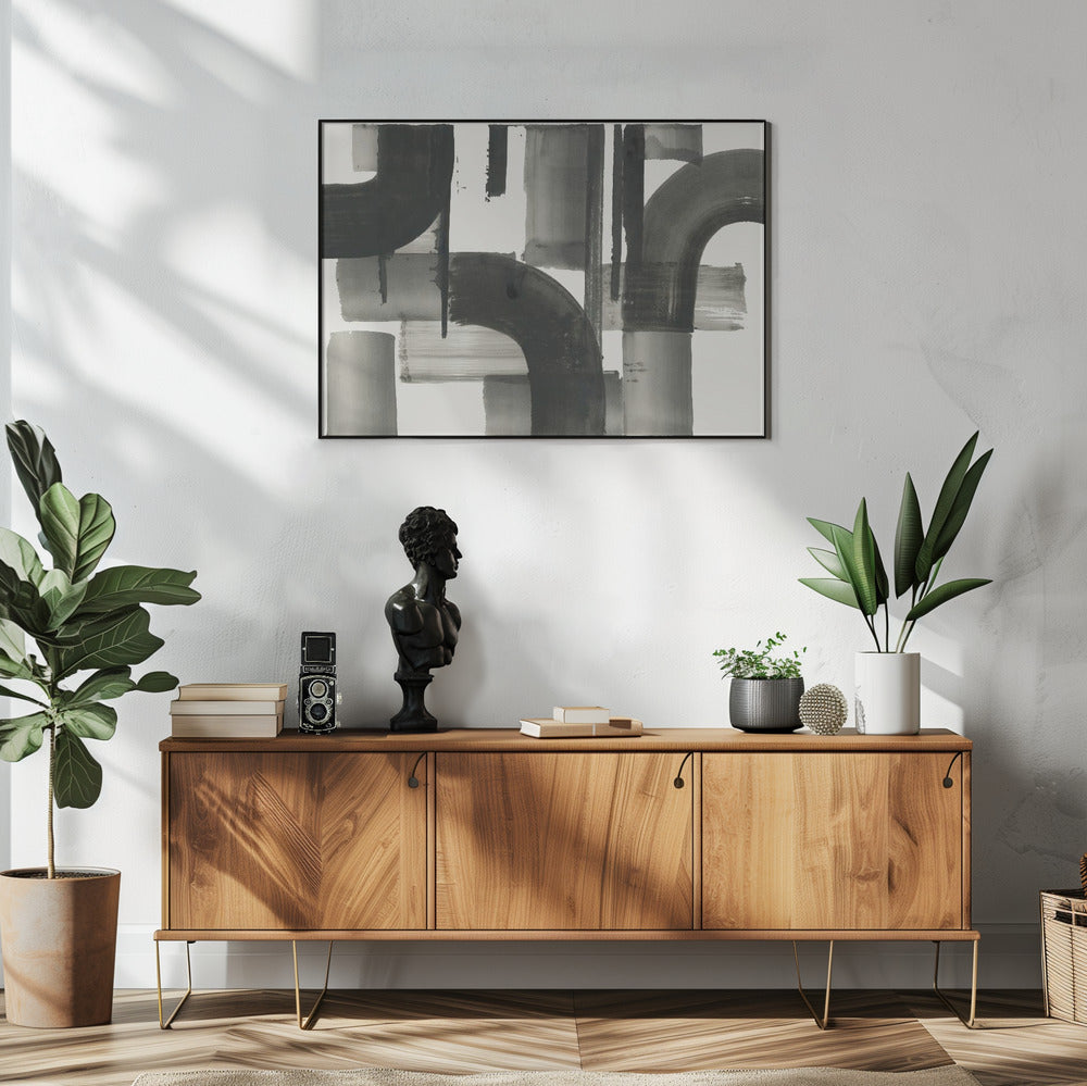Monochroom Abstract Zwarte Vormen 2 | Poster