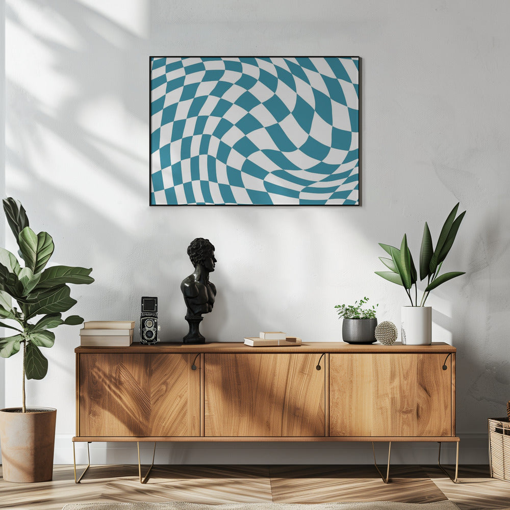 Blauw schaakbord | Poster