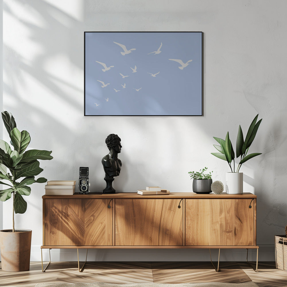 Meeuwen Blauwe Achtergrond | Poster