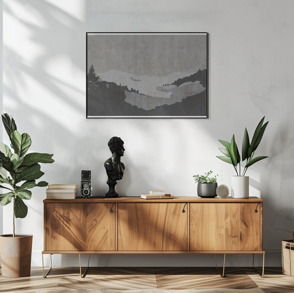 Mistig meerlandschap in inktwasstijl | Poster